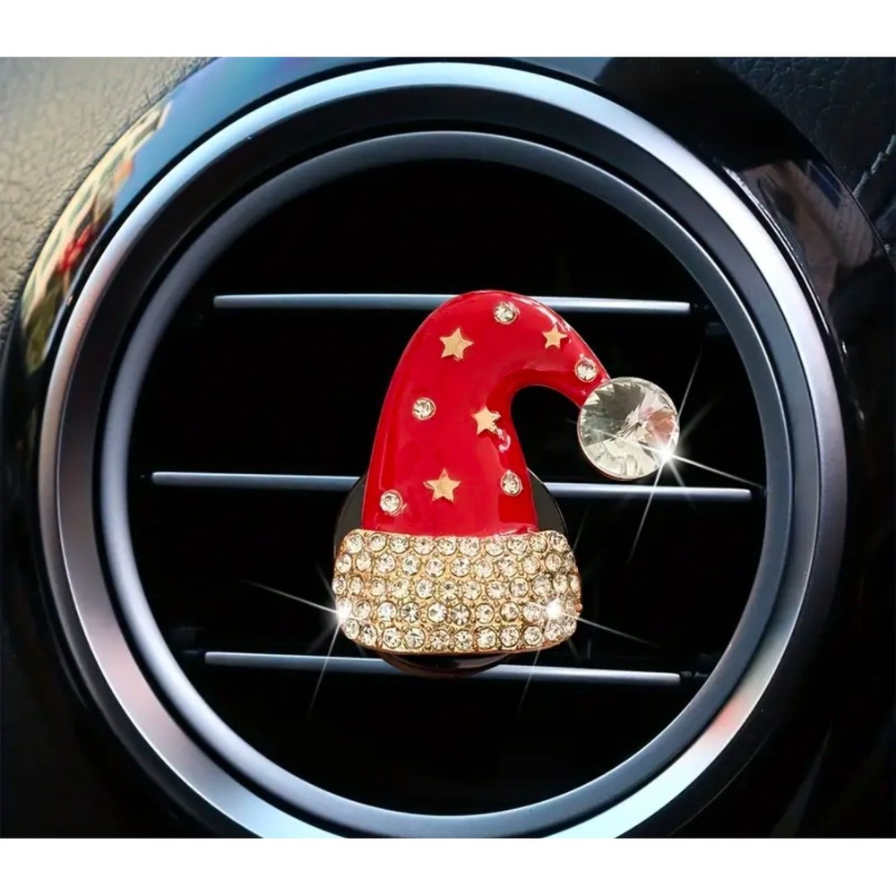 Christmas Car Air Freshener Vent Clip Bundle Santa Hat Tree Rhinestone 3pc Lot